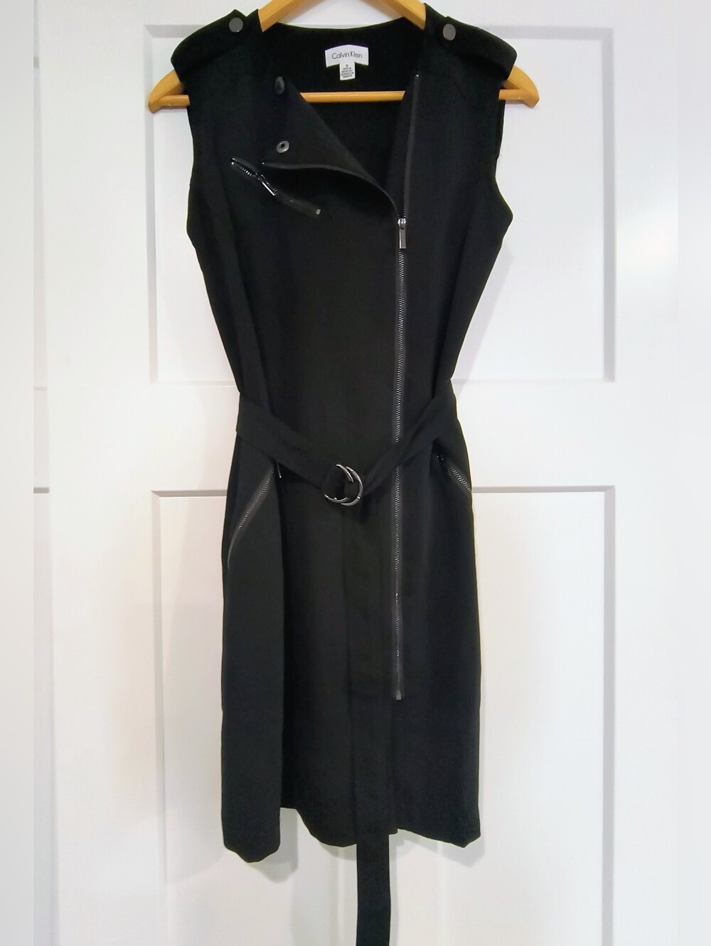 Calvin Klein Black Sleeveless Moto Zip Dress - Picture 2 of 5